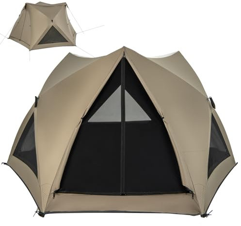 HOMASIS Campingzelt für 4-6 Personen, Pop Up Zelt mit abnehmbarem Regendach, wasserdichtes Wurfzelt mit 3 Türen & 3 Fenstern, Familienzelt mit Tragetasche für Camping Trekking & Picknick