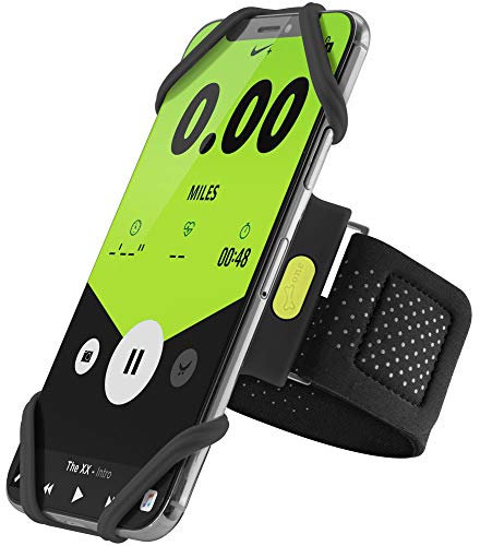 BONE Run Tie, Brassard de Course Universel en Silicone, Support Smartphone pour Jogging et Running, Brassard Sport Confortable et Lavable, Compatible Smartphones 4,0–6,7 Pouces – Noir (S 20–25 cm)