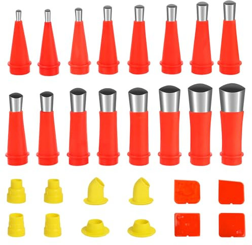 Newpop Kartuschenspitzen, Silikon Spitzen, Silikonspritze, Silikondüsen, Dichtungsdüse, Dichtungsfinisher Einteiliger, Abdichten Düsen, Edelstahldüsen, Gummidüse Kit (16 Düsen + 8 Basen + 4 Schaber)