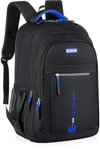 Schulrucksack für Jungen , Schultasche mit Laptopfach Reflektierende Teenager Großer Wasserdichte Rucksack Streifen Organisationstalent für Schule Wandern Reisen Business, Schwarz 32*48*18CM