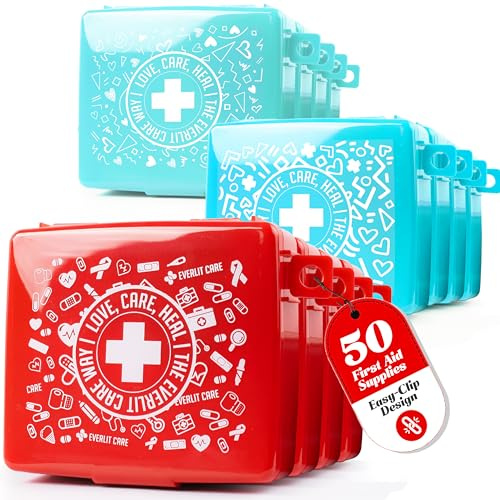 EVERLIT Pocket-Aid Mini First Aid Kit | Compact, Portable Hard-Shell Cases of 50 Items | Cuts, Scrapes, Wound Care Essentials for Travel, Outdoor, School, Camping, Home, Office (12 Packs | 600 Pcs)