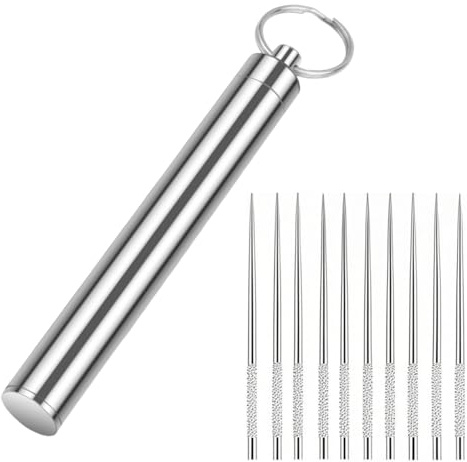 Notoke Travel Toothpick Holder Portable Metal Tooth Pick Holder with 10PCS Reusable Titanium Toothpicks Pocket Toothpick Containers for Purse Outdoor Travel Daily Life