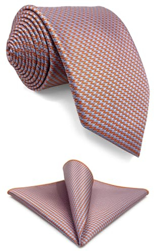 S&W SHLAX&WING Set de Corbata y Pañuelo de Bolsillo Naranja Azul Pastel Estampado para Hombre Delgada 6cm