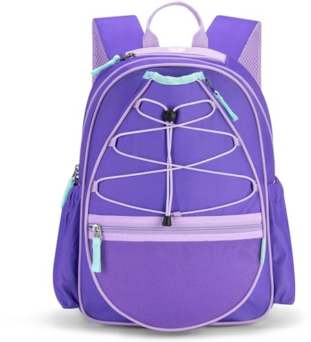 Choco Mocha Kids Tennis Bag for Girls, 16 Inch Youth & Junior Tennis Backpack with Shoe Compartment, Holds 2 Rackets (21–23 Inch), Solid Purple