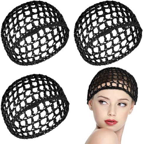 Haarnetz, 3 Stück Damen Hair Net Mütze, Haarnetz Zum Schlafen, Mesh Häkel Hair Bonnet, Gestrickte Schlafmütze Damen Für Frauen Langen Kurzen Lockigen Glattes Dünnes Haar Dusche Bad