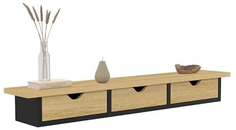 IDMarket – Estantería de pared, consola de entrada Lise, 3 cajones, efecto madera y negro