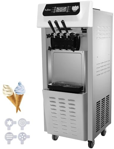 Furvveerr 2200W Macchina per Gelato Commerciale 20L-28L/H Professionale Soft Ice Cream Maker a 3 Gusti Macchine per Yogurt Gelati Verticale per Snack Bar Ristorante