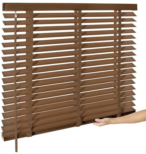 2 Cordless Wood Blinds for Indoor Windows - Horizontal Window Blinds Easy Install with Privacy Protection for Bedroom, Living Room, Office, Kitchen, 23 W x 48 H