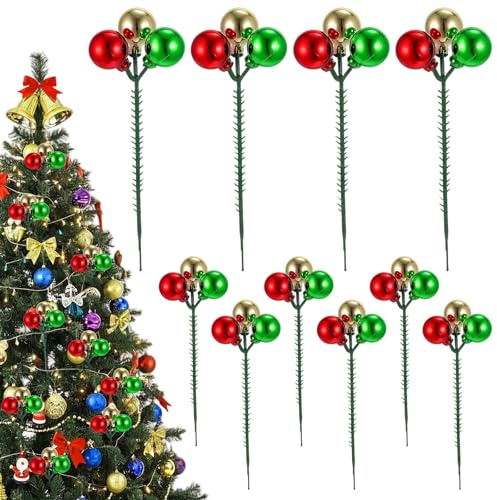12 bolas de Navidad, adornos para árbol de Navidad, rojo, verde y dorado, bolas de Navidad para árbol de Navidad, relleno de jarrones, corona, manualidades, guirnaldas, decoración navideña para el