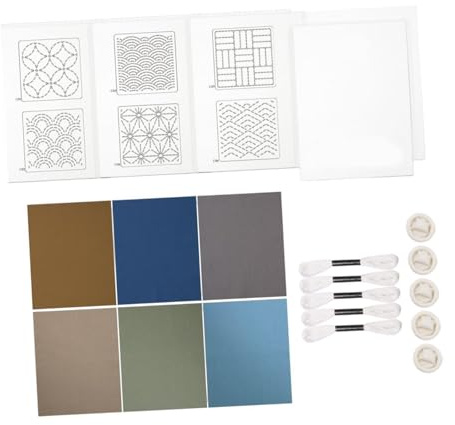 VUIUYOIES Nybörjare S Choice Geometrisk Sashiko-underläggskit med förtryckta mönster Mall Ritningslinje Sashiko-kit för nybörjare Vaser Schablon Geometriskt mönster, Set C