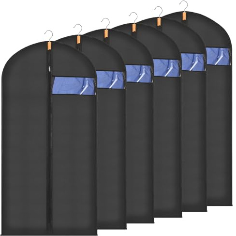 Sevenpers Fundas Ropa Armario Negro Bolsa de Ropa 60x140cm Juego 6 | Antipolvo Antihumedad Antipolillas, Funda Larga con Cremallera Transpirable para Abrigos Invernales y Vestidos Grandes