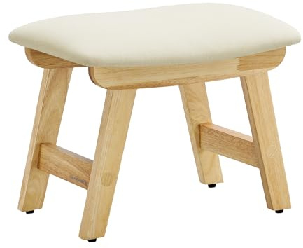 SONGMICS Footstool, Small Ottoman, Rubber Wood Legs, Washable Cover | Foot Stool, Curved Padded Footrest, 39.1 x 24.9 x 30 cm, Living Room, Summer Sand, LSF052LF03
