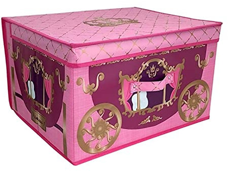 The Magic Toy Shop Large Foldable Kids Toy Storage Box with Lid - Carriage Design - Collapsible Fabric Organizer for Children's Toys, Crafts, Clothes - for Boys & Girls Bedroom 50x30x40cm
