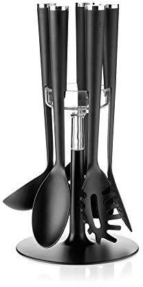 Guzzini Cooking Set Mestoli Antiaderente con Base, Attila Veress, 19 x h35 cm, Cromato