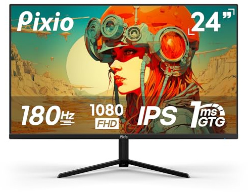 Pixio PX248 Prime V2 Black 24 inch 180Hz Refresh Rate FHD 1080p Resolution Fast-IPS Panel 1ms GTG Response Time Adaptive Sync LED Built-in Speakers Tilting Stand Gaming Monitor
