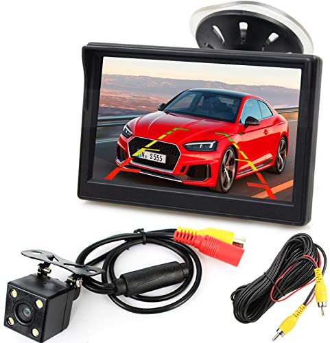xinyida 12V-24V 12,7cm (5 Zoll) HD Auto LCD Monitor mit 4LED Nachtsicht Wasserdicht Auto Rückansicht Rückfahrkamera Rückfahrsystem für PKW,SUV,Lieferwagen,Pickups und LKW