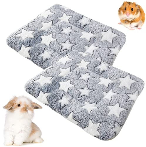 Barley Ears 2 Pièces Lit en Peluche pour Petits Animaux, Hiver Chaud Couverture Moelleuse en Flanelle Tapis De Lit pour Chatons, Lapins, Écureuils, Cochons d'Inde (Gris: 34 X 28 cm)