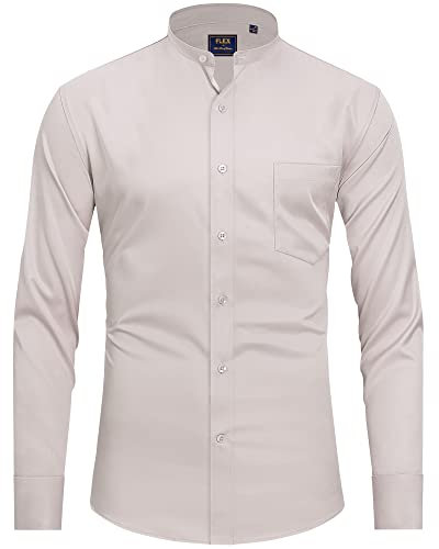 J.VER Men's Fashion Dress Shirts Long Sleeve Slim Fit Non Iron Business Casual Wedding Office Work Shirt Khaki