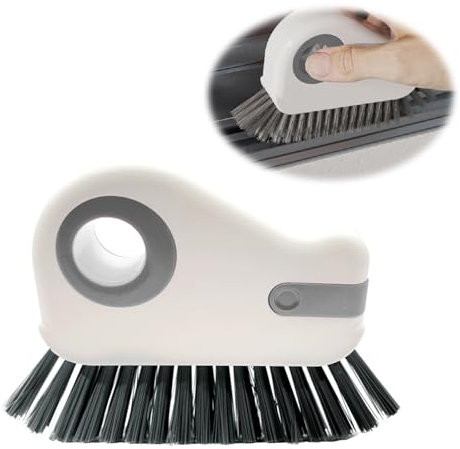 XQMMGO 2 en 1 cepillo de limpieza de ranuras, cepillo multifunción para limpieza de juntas, cepillo multifunción con cerdas duras y raspador oculto, alféizar de ventana (gris)