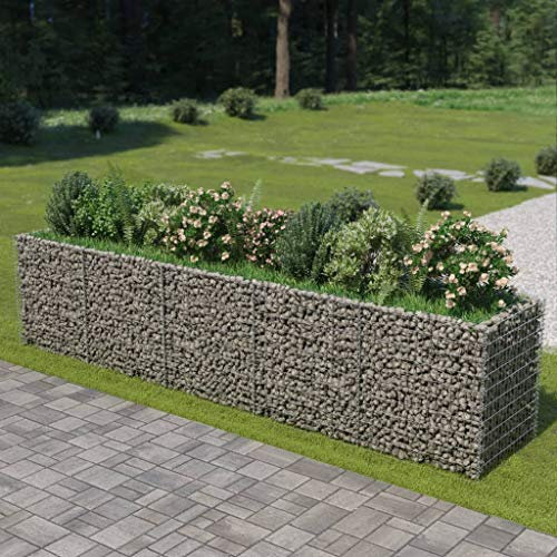 Homgoday Galvanized Steel Gabion Raised Bed 450 x 90 x 100 cm, Gabion Planter for Flower Plant, Garden Raised Bed for Terrace, Backyard, Lawn, Outdoor