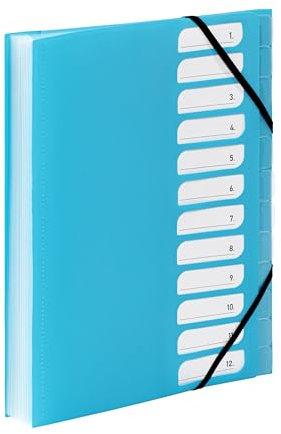 Viquel - Ordnungsmappe A4 mit 12 Fächern – ausziehbarer Schreibtisch-Organizer – Dokumentenmappe A4 mit Index – Verschluss durch Gummiband – Reihe Fel'Easy – Blau Türkis
