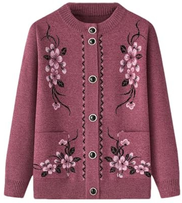SaoBiiu Gilet en tricot pour femme d'âge moyen et âgée, cardigan d'hiver ample à col rond pour grand-mère, rose, M