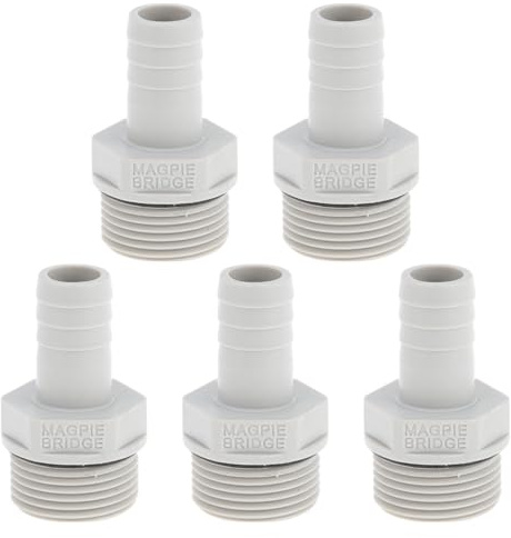 Hihaha Conector de Tubería Recta de Rosca Macho 3/4 G de 35/64 con Barb de Manguera de Plástico Gris Blanco 5 Unidades