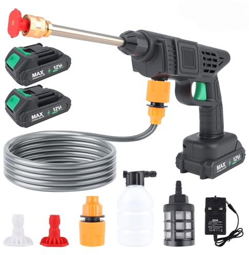 Akku-Hochdruckreiniger,65Bar Tragbarer Hochdruckreiniger mit 2 x 3.0Ah Akku, 2 Düsen,5M Schlauch,Kabelloser Druckreiniger für Autos,Terrasse,Fenste,Garten