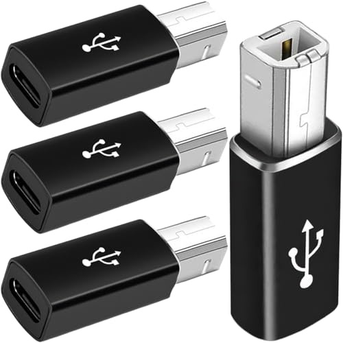 Xiatiaosann 4 Piezas USB Tipo C a USB B Adaptador, USB C Hembra a Impresora Macho Convertir Conector Soporte Sincronización de Datos, para Midi Impresoras Piano Eléctrico Sintetizadores Dispositivos