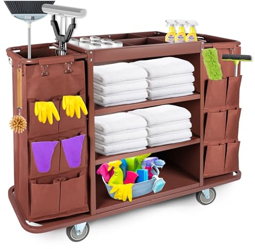 EBANKU Carrello multifunzionale per hotel, carrello per pulizie commerciali e carrello per pulizie con sacco capiente e ruote
