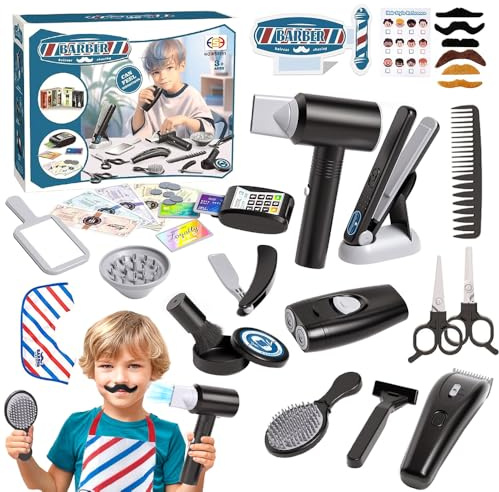 Hojalis Juego De Peluquería para Niños, 35 Piezas Set Peluqueria Juguete Niña con Tijeras, Secador De Pelo, Peine Etc, Moda Salón Kit Peluqueria, Set De Peluqueria Infantil Juguetes para Niños Boys
