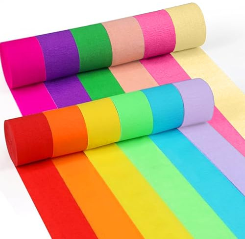 LXBCTOP 12 Rollen Krepppapier Bunt 300m, Kreppband Bunt 4.5cm X 25m, 12 Farben KreppbäNder Regenbogen, Party Krepppapier Pastell, Crepe Paper, Krepppapier Luftschlangen Karneval Dekoration