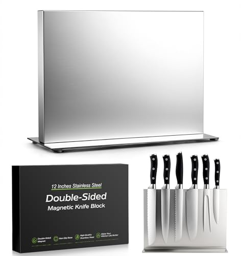 ENOKING Magnetic Knife Block Without Knives, Double-Sided Magnetic Knife Holder Stand, Stainless Steel Knife Storage Rack for Kitchen Countertop (12in Silver)