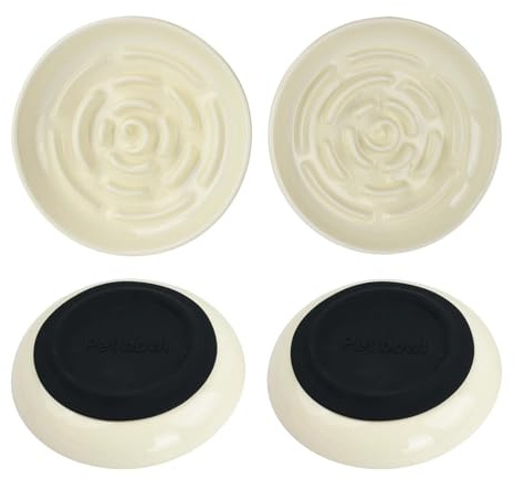 2 Sets Comedero Gato Antivoracidad 15cm con Base de Silicona Antideslizante, Cuencos Ceramica para Gatos y Perros Pequeños, Platos de Comida y Agua de Gran Capacidad, Diseño Ancho para Alivio Bigotes
