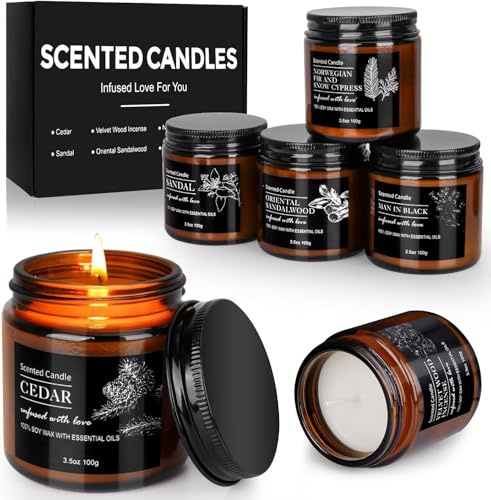Candle Velas perfumadas en tarro – Juego de regalo de Navidad para hombres de 6 velas perfumadas, hasta 20 horas de combustión, 100 g de cera de soja, juego de pequeños regalos para hombres y Navidad