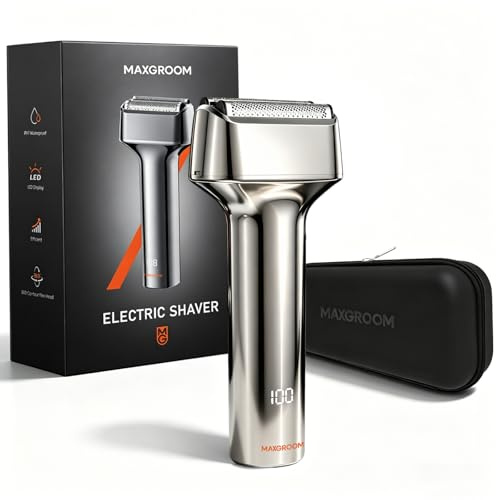 MAXGROOM Rasoio Elettrico Barba e 3 testine flottanti,IPX7 Shaver barba