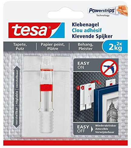 tesa Klebenagel für Tapeten und Putz, verstellbar (1 kg / 3er Packung = 6 Nägel)