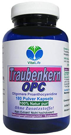 Traubenkern OPC 180 Pulver Kapseln Natur Pur NICHT hochdosiert KEIN Extrakt OHNE Zusatzstoffe OHNE Füllstoffe. 26420