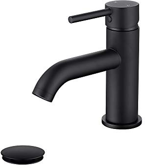 JAKARDA Single Handle Black Bathroom Faucet with Metal Drain Assembly and Escutcheon, Matte Black (Matte Black-JO1)