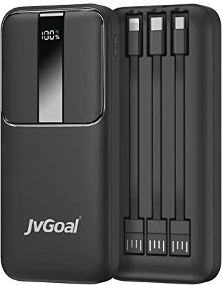 JvGoal 10000mAh Power Bank 22.5W Fast Charging PD QC 3.0 with Built in Cables USB C Portable Charger 3 Output 2 Input LED Display External Battery Pack for iPhone Samsung Huawei etc