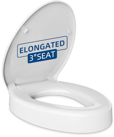 Elevated Toilet seat 3 inch, Elongated Toilet seat risers for Seniors, Slow Close, Heavy Duty, Never Loosen, Raised Toilet seat Elongated Bowl, White(18.5”)