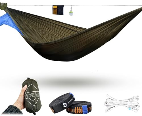 onewind Ultralätt campinghängmatta, 3,4 m dubbelskikt hängmatta bärbar lätt stor hängmatta med trädremmar för vintercamping, backpacking och vandring, OD grön