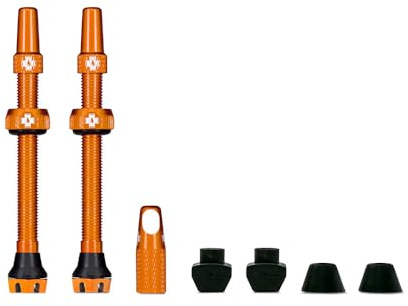Muc-Off Set de Válvula Presta para Tubeless, Naranja, 60 mm - Válvula de Bicicleta Sin Fugas Con Herramienta de Extracción de Núcleo de Válvula Integrada