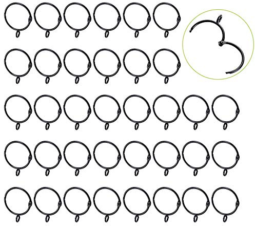 UFURMATE Curtain Rings, 36 Pcs Black Metal Openable Curtain Rings with Eyelet Rustproof Decorative Shower Curtain Hooks Drape Sliding Eyelet Rings for Bathroom Shower Rod, Inner Diameter- 38mm