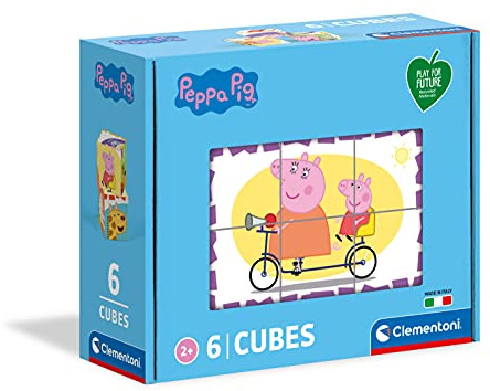 Clementoni 44009 Würfelpuzzle Play for Future Peppa Pig – Puzzle 6 Teile ab 2 Jahren (6 Puzzlewürfel), Kinderpuzzle aus recyceltem & recycelbarem Material, Denkspiel für Kinder, Mehrfarbig