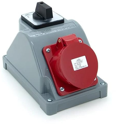 ELS Elektrotechnika Distributore di corrente da costruzione a parete con interruttore a camme L-0-P e 1 CEE 32A, cablato, pronto per il collegamento, officina, garage, ambienti umidi, IP44