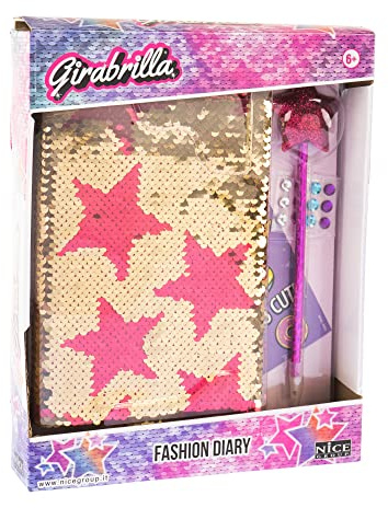 Girabrilla Nice Group Fashion Diary Magenta Star, vändbar paljettdagbok, pom-penna, ädelstenar och klistermärken - 19047