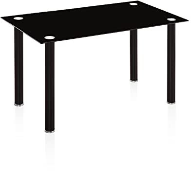 duehome | Mesa de Comedor Fija, Mesa Salon o Cocina, Modelo AKE, Acabado en Negro y Cristal Templado, Medidas: 140 cm (Largo) x 80 cm (Ancho) x 75 cm (Alto)