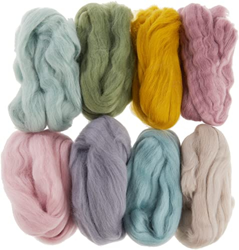 VBS Märchenwolle Sortiert 8 Farben 8 Stk 12.5 g 100 Schurwolle Ideal für Filzarbeiten Basteln und Dekoration Pastell
