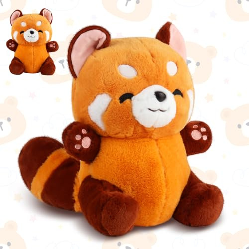 FENYW Roter Panda Kuscheltier, 23cm Kawaii Panda Plüschtier, Kuscheliger Panda Plüsch, Panda Stofftier Plüsch, Panda Puppen Kissen, Red Panda Plush Geschenke für ab 16 Jahren Erwachsene Weihnachten
